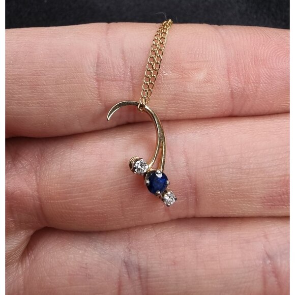 Vintage 14K Solid Gold Topaz & Cubic Zirconia Crescent Pendant Necklace - Picture 5 of 6